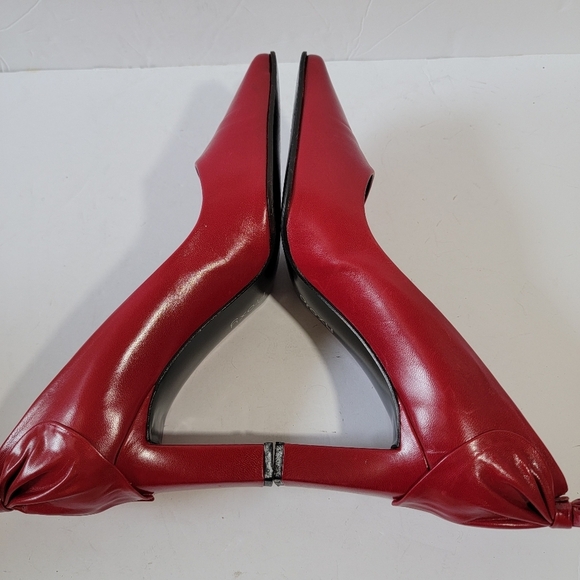 VTG PROXY Made in Spain Red Pointed Toe Pump Shoes Sz 9.5 Leather Bow Accent - Picture 6 of 12